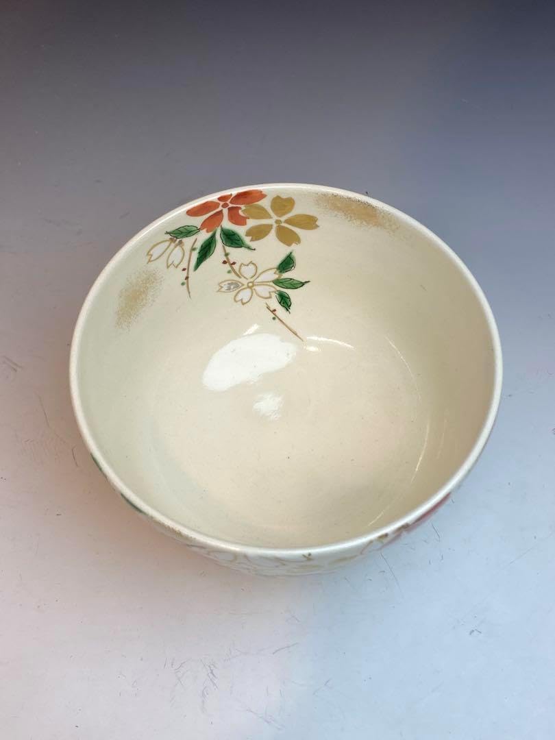 押小路窯 庄左ヱ門 作 押小路焼色絵桜茶碗 共箱 茶道具 押小路窯 庄左ヱ門 作 押小路焼色絵桜茶碗 共箱 茶道具